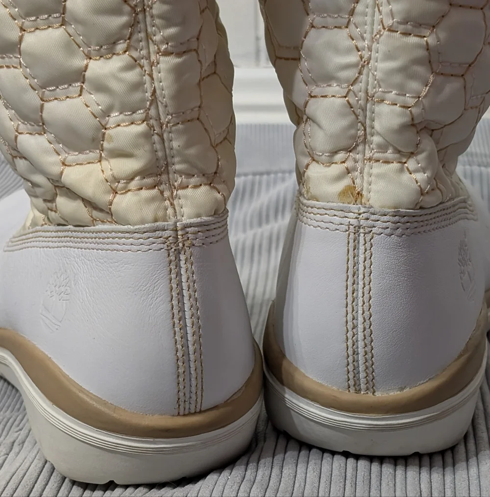 Timberland Kickadillaquilt Size 6 Boots White Leather 14In Vintage - Picture 5 of 14